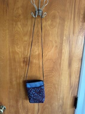Unique Maruca crossbody. Beautiful purple and blue fabric is a stunning combo